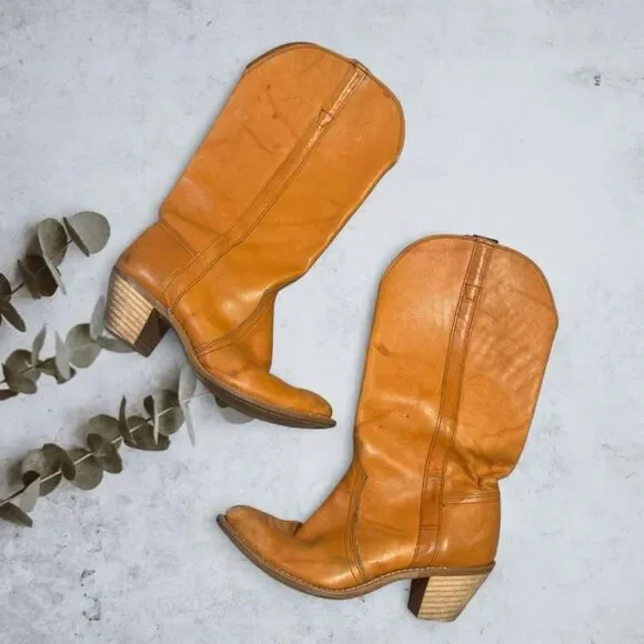 Vintage Durango Campus Leather Knee High Boots 7.5 8 Brown - Picture 1 of 9